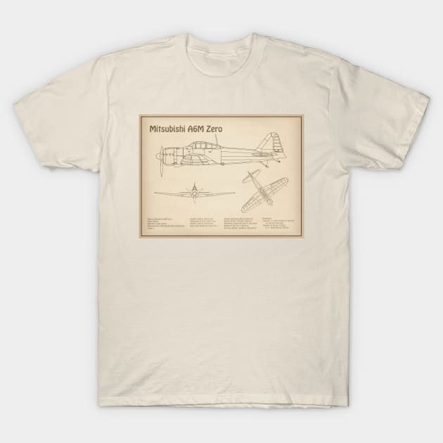 Mitsubishi A6M Zero Airplane Blueprint - SD T-Shirt by SPJE Illustration Photography